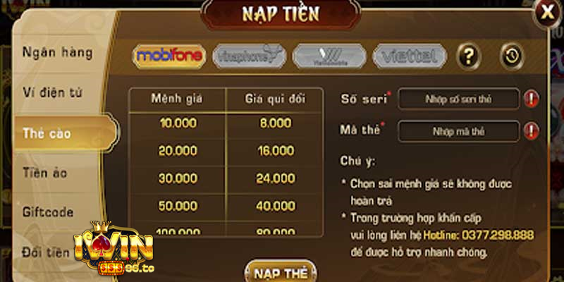 Nạp tiền bằng thẻ cào